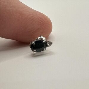 Single Diamond Stud Earring Dark Blue Stone Silver - 14K Markings